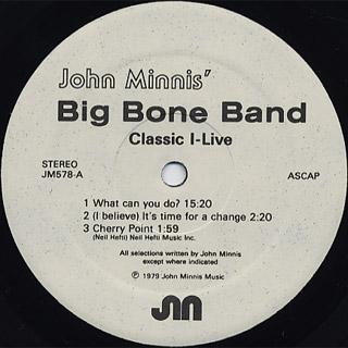 John Minnis' Big Bone Band レコード LP John Minnis Big Bone Band Classic I-Live JAPAN NEAR MINT