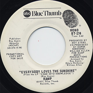 Roy Ayers Ramp 7inchレコード Ramp / Everybody Loves The Sunshine c/w (Mono) (7inch), Blue