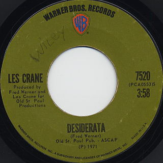 Les Crane / Desiderata c/w A Different Drummer front