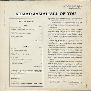 Ahmad Jamal / All For You back