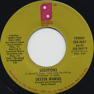 Dexter Wansel / Solutions (7inch), Philadelphia