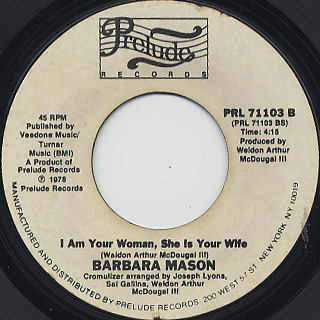 Barbara Mason / Take Me Tonight c/w I Am Your Woman, She Is Your Wife back