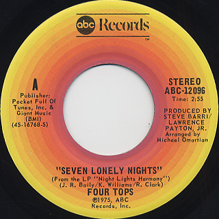 Four Tops / Seven Lonely Nights c/w I Can't Hold On Much Longer front