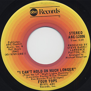 Four Tops / Seven Lonely Nights c/w I Can't Hold On Much Longer back