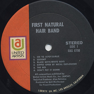 Galt MacDermot's First Natural Hair Band / S.T. label