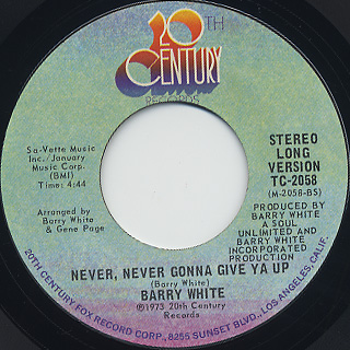 Barry White / Never, Never Gonna Give Ya Up back