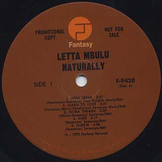 Letta Mbulu: Naturally LP Vinyl Fantasy Records US 1973 R&B Soul Jazz  African NM