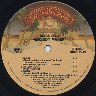 Masekela / Melody Maker label