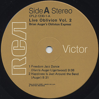 Brian Auger's Oblivion Express / Live Oblivion Vol.2 label