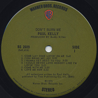 Paul Kelly / Don't Burn Me label