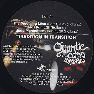 Quantic And His Combo Barbaro / Trandition In Transition label