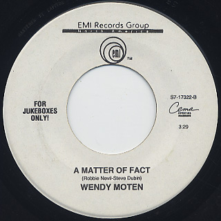 Wendy Moten / Come In Out Of The Rain c/w A Matter Of Fact back