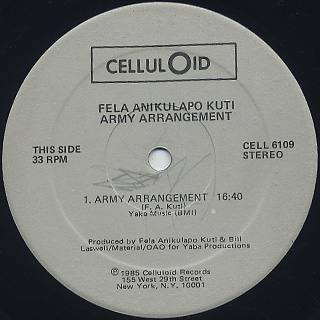 Fela Anikulapo Kuti / Army Arrangement label
