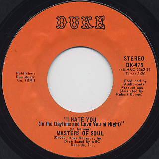 Masters Of Soul / I Hate You (In The Daytime And Love You At Night) front
