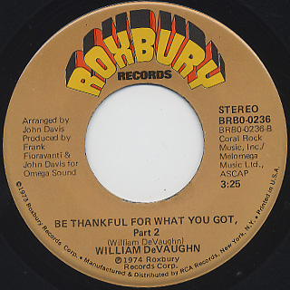William Devaughn / Be Thankful For What You Got c/w Pt.2 back