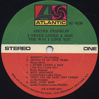 Aretha Franklin / I Never Loved A Man The Way I Love You label