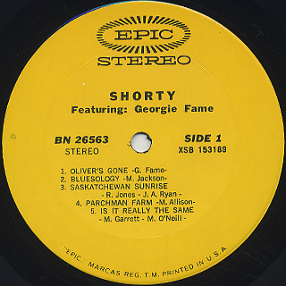 Georgie Fame / Shorty Featuring Georgie Fame label