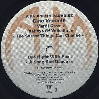 Gino Vannelli / A Pauper In Paradise label