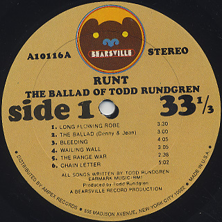 Runt.‎ / The Ballad Of Todd Rundgren label