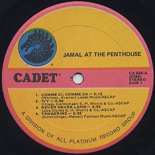 Ahmad Jamal / Jamal At The Penthouse label