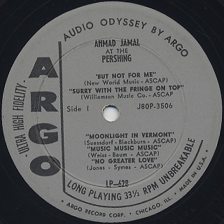 Ahmad Jamal Trio / Ahmad Jamal At The Pershing label
