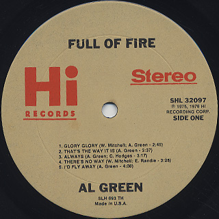 Al Green / Full Of Fire label