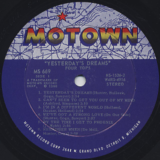 Four Tops / Yesterday's Dream label