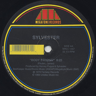 Sylvester / You Make Me Feel (Mighty Real) c/w Body Strong label