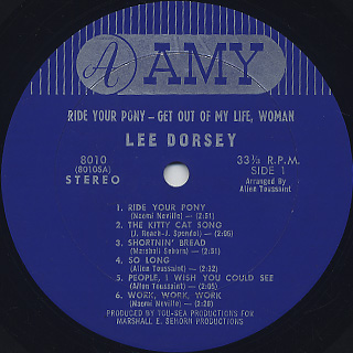 Lee Dorsey / Ride Your Pony - Get Out Of My Life Woman label