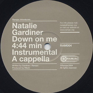 Natalie Gardiner / Down On Me / Can't Quit You Now label