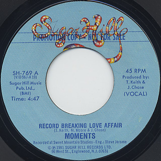 Moments / Record Breaking Love Affair c/w Inst. front