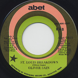 Oliver Sain / St. Louis Breakdown c/w Comin' Down Soul front