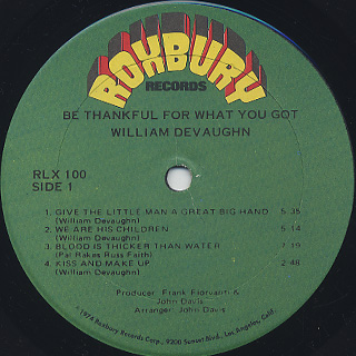 William DeVaughn / Be Thankful For What You Got label