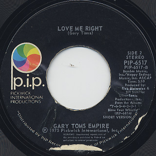 Gary Toms Empire / Love Me Right (45) back