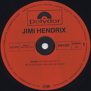 Jimi Hendrix / Gloria c/w Hey Joe label