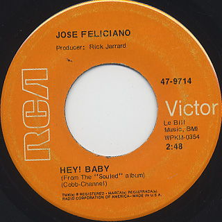 Jose Feliciano / Hey! Baby c/w My World Is Empty Without You front