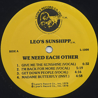 Leo's Sunshipp / We Need Each Other label