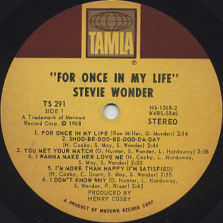 Stevie Wonder / For Once In My Life label