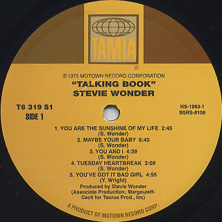 Stevie Wonder / Talking Book label