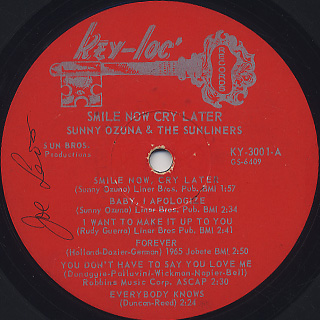 Sunny & The Sunliners / Smile Now... Cry Later label