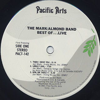 Mark/Almond Band / Best Of ... Live label