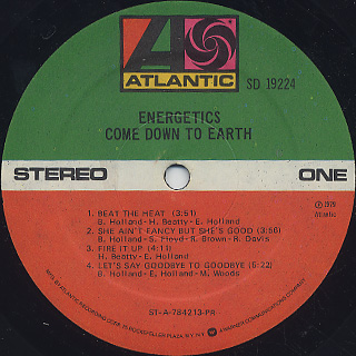 Energetics / Come Down To Earth label