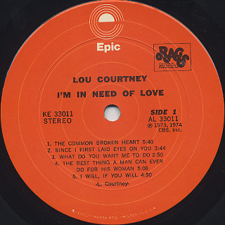 Lou Courtney / I'm In Need Of Love label
