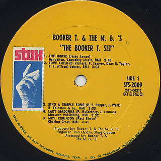 Booker T. & The M.G.'s / The Booker T. Set label