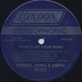 Hodges James and Smith / What's On Your Mind? label