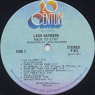 Leon Haywood / Back To Stay label