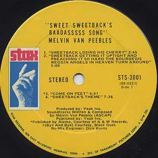O.S.T.(Melvin Van Peebles) / Sweet Sweetback's Baadasssss Song label