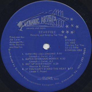 Starfire / Dancing and Singing For You label