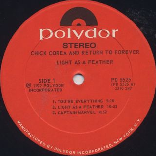 Chick Corea and Return To Forever / Light As A Feather label