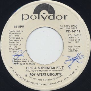 Roy Ayers Ubiquity / He's A Superstar Pt.1 c/w Pt.2